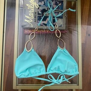 Beach Bunny “Paisley” Top in turquoise, size LARGE